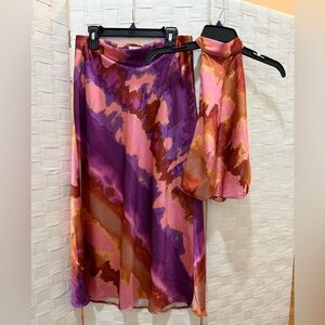 Sigrid Olsen Silk Blend Halter Top & Midi Skirt Set Multicolor Satin XS